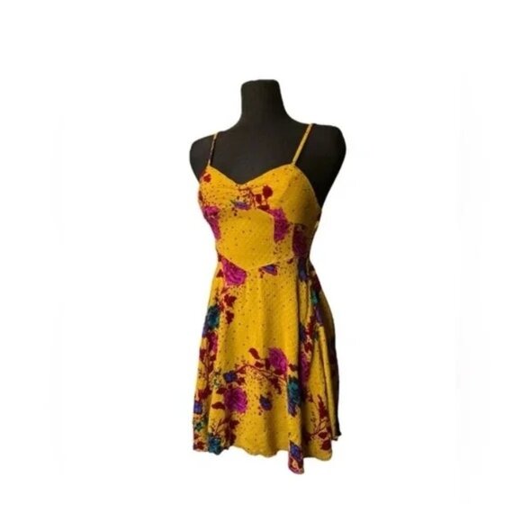 FREE PEOPLE Never Be Mine Floral Cute Yellow mini Slip Dress in size XS - Picture 9 of 11
